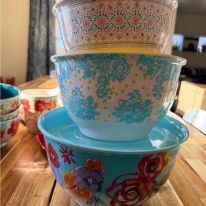 The Pioneer Woman Floral and Polka Dot Mixing Bowl Set - Blue, Red, Yellow